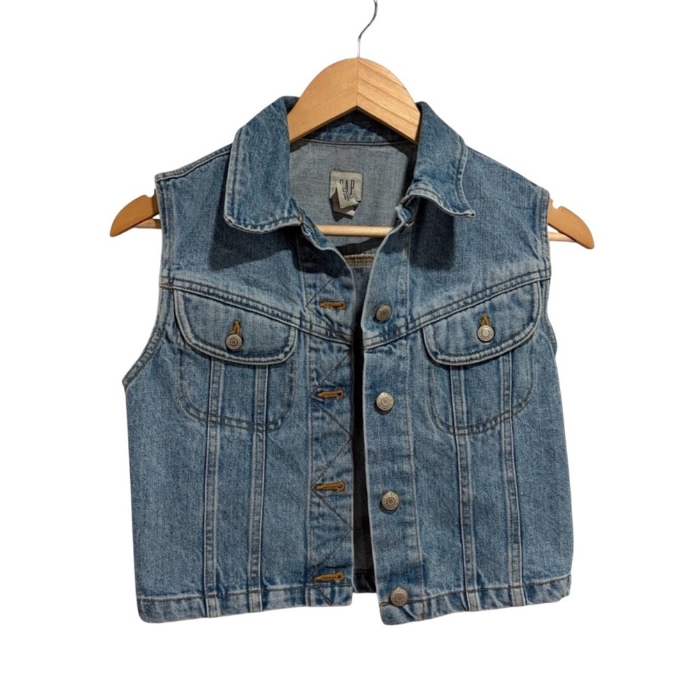 GAP Light Blue Cropped Denim Vest with Buttons 100% Cotton